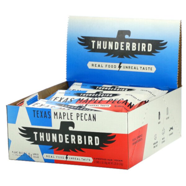 Батончик Superfood, Техасский кленовый пекан, 12 батончиков, 1,7 унции (48 г) каждый Thunderbird