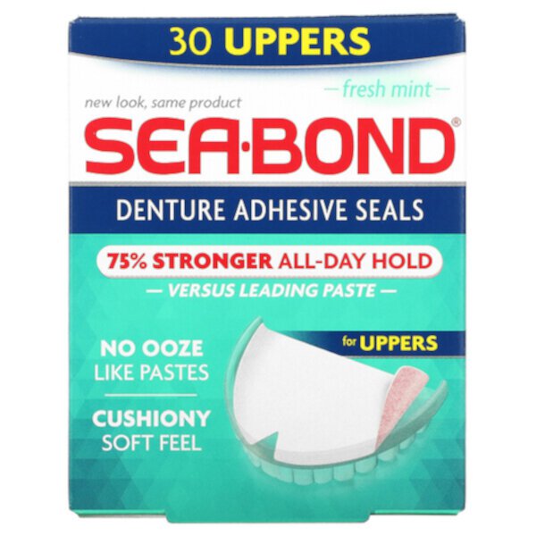 Клейкие пломбы для зубных протезов, свежая мята, 30 шт. SeaBond