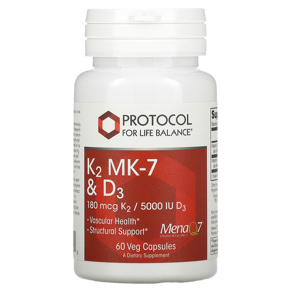 K2 MK-7 & D3 - 180мкг/5000МЕ - 60 растительных капсул - Protocol for Life Balance Protocol for Life Balance