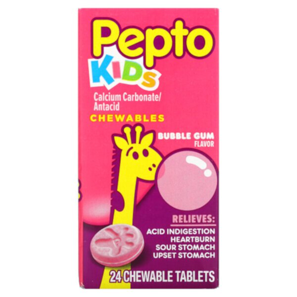 Kids, Pepto Chewables, жевательная резинка, 24 жевательные таблетки Pepto Bismol
