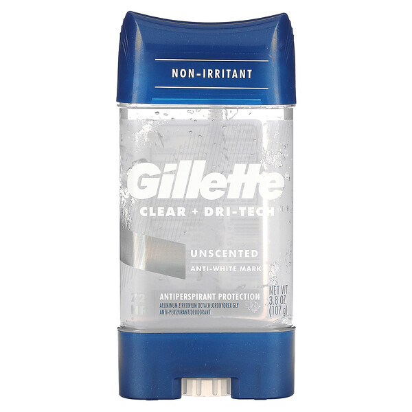 Clear + Dri-Tech, Антиперспирант/дезодорант, без запаха, 3,8 унции (107 г) Gillette