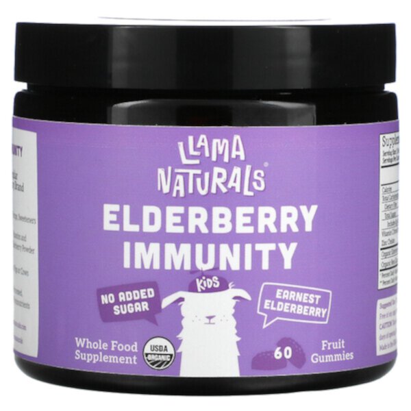 Kids, Elderberry Immunity, фруктовые жевательные конфеты, Earnest Elderberry, 60 жевательных конфет Llama Naturals