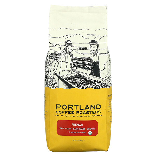 Органический кофе, цельнозерновой, темной обжарки, французский, 2 фунта (907 г) Portland Coffee Roasters