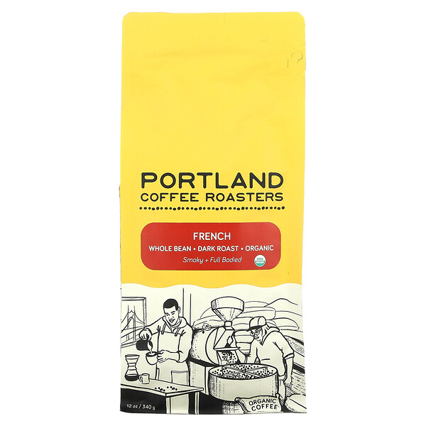 Органический кофе, французский, цельные зерна, темная обжарка, 12 унций (340 г) Portland Coffee Roasters