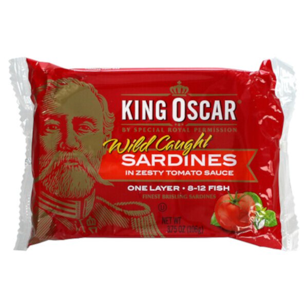 Дикие сардины, в пикантном томатном соусе, 3,75 унции (106 г) King Oscar