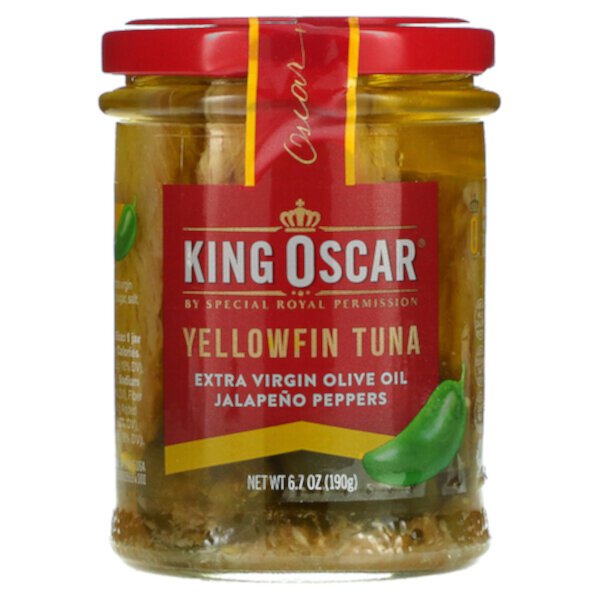 Yellowfin Tuna, оливковое масло Extra Virgin, перец халапеньо, 6,7 унции (190 г) King Oscar