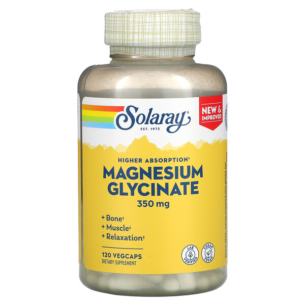 Глицинат магния с высокой усваиваемостью, 350 мг, 120 растительных капсул Solaray