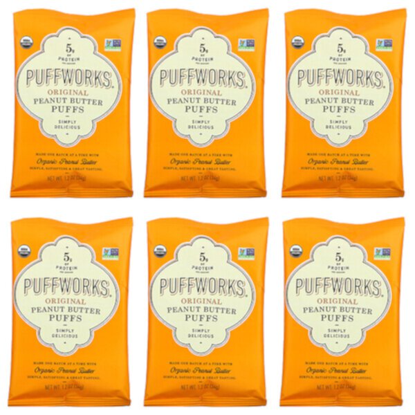 Слойки с арахисовым маслом, оригинальные, 6 упаковок по 1,2 унции (34 г) каждая Puffworks