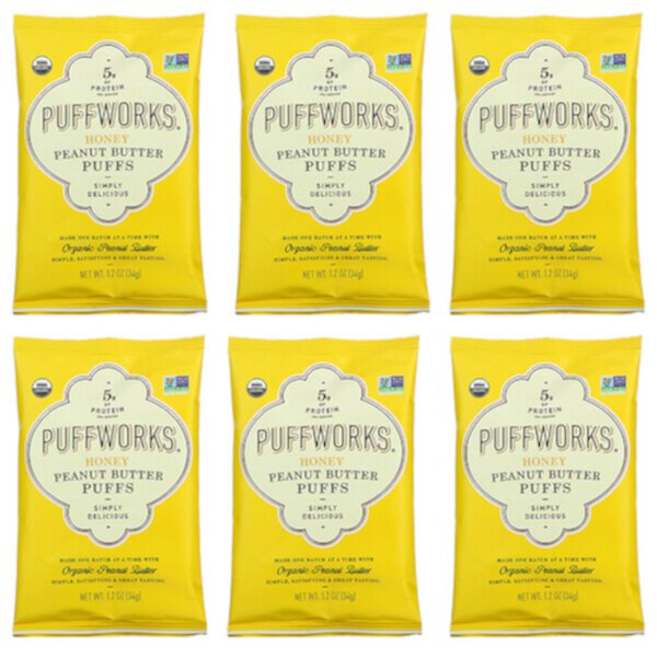 Слойки с арахисовым маслом, мед, 6 упаковок, 1,2 унции (34 г) каждая Puffworks