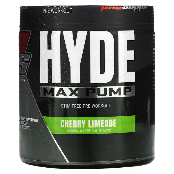 Hyde Max Pump, Предтренировочный комплекс без стимуляторов, вишневый лайм, 9,87 унции (280 г) ProSupps