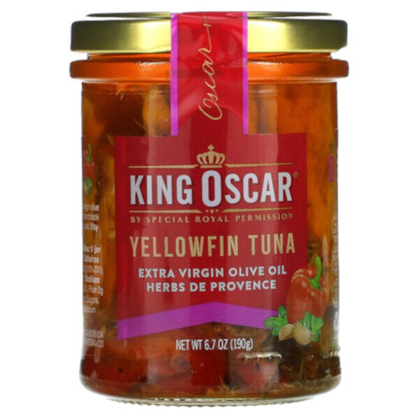 Yellowfin Tuna, Оливковое масло первого холодного отжима, прованские травы, 6,7 унции (190 г) King Oscar