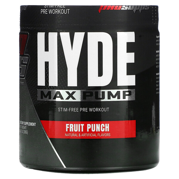 Hyde Max Pump, Предтренировочный комплекс без стимуляторов, фруктовый пунш, 9,87 унции (280 г) ProSupps