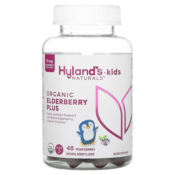Kids Naturals, Органическая бузина плюс, натуральные ягоды, для детей от 2 лет, 48 веганских жевательных конфет Hyland's Naturals