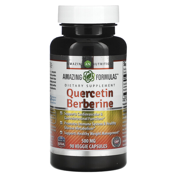 Кверцетин берберин, 500 мг, 90 растительных капсул Amazing Nutrition