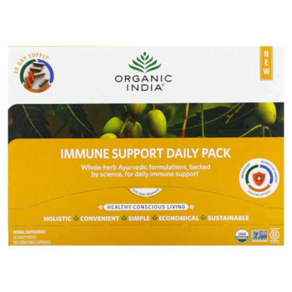 Ежедневная упаковка для поддержки иммунитета, 30 ежедневных упаковок, 180 растительных капсул Organic India