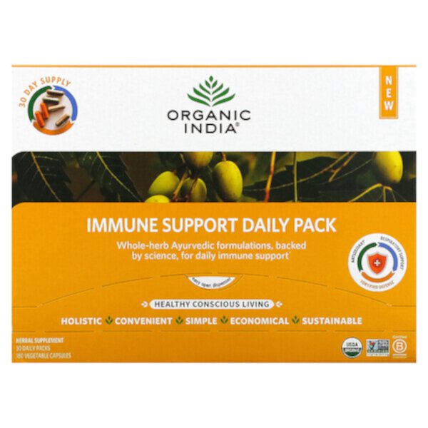 Ежедневная упаковка для поддержки иммунитета, 30 ежедневных упаковок, 180 растительных капсул Organic India