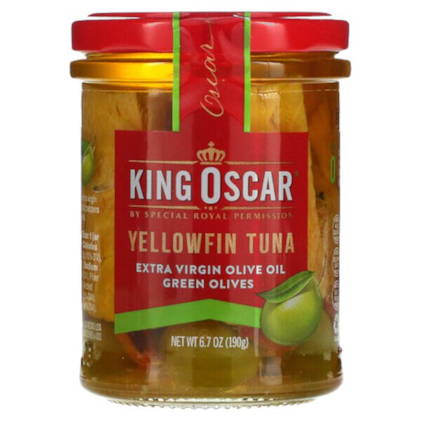 Yellowfin Tuna, оливковое масло Extra Virgin, зеленые оливки, 6,7 унции (190 г) King Oscar