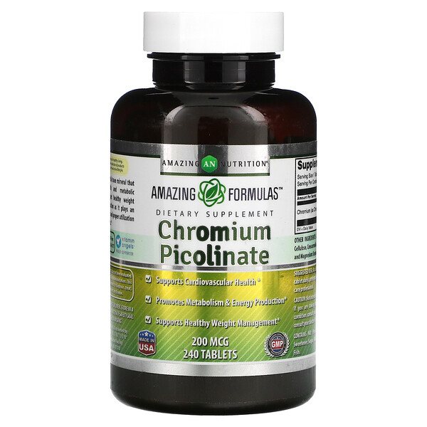 Пиколинат хрома, 200 мкг, 240 таблеток Amazing Nutrition