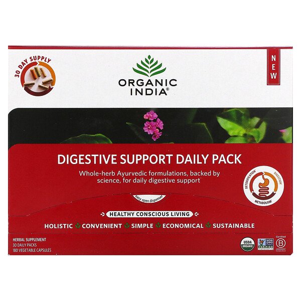 Ежедневный пакет для поддержки пищеварения, 30 ежедневных пакетов, 180 растительных капсул Organic India