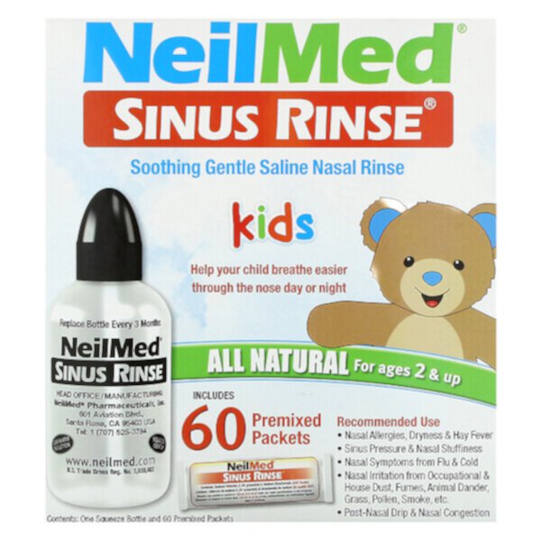 Kids, Средство для полоскания носовых пазух, для детей старше 2 лет, 60 готовых пакетиков NeilMed