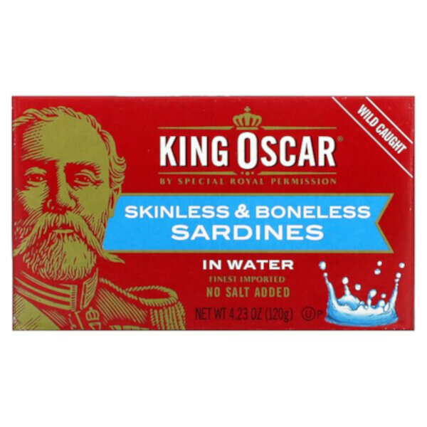 Сардины без кожи и костей в воде, 4,23 унции (120 г) King Oscar