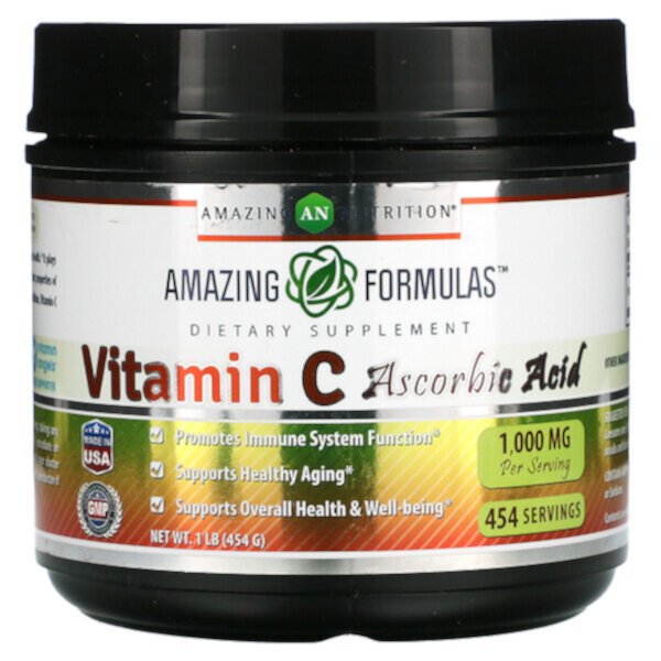 Аскорбиновая кислота витамина С, 1000 мг, 1 фунт (454 г) Amazing Nutrition