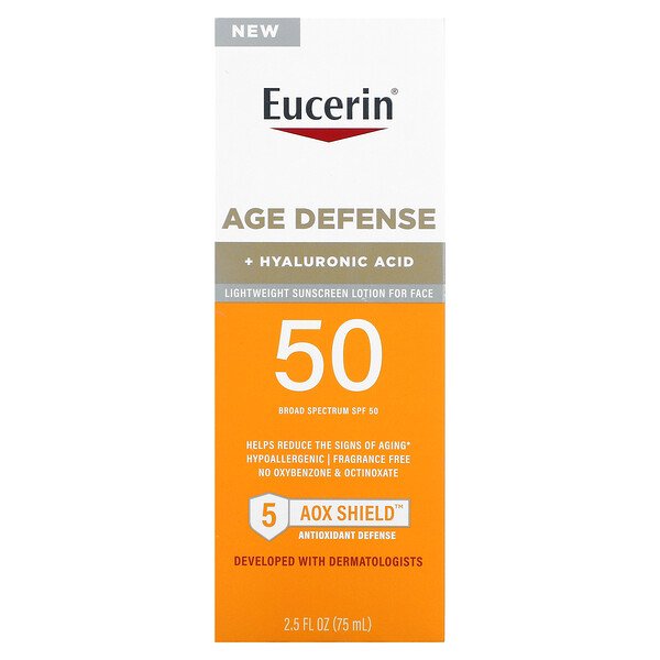 Age Defense, Легкий солнцезащитный лосьон для лица, SPF 50, без запаха, 2,5 ж. унц. (75 мл) Eucerin