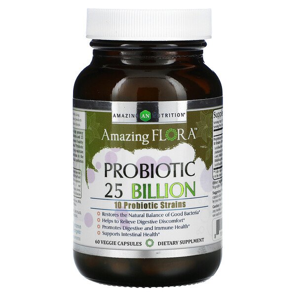Пробиотик Amazing Flora - 25 миллиардов КОЕ - 60 растительных капсул - Amazing Nutrition Amazing Nutrition