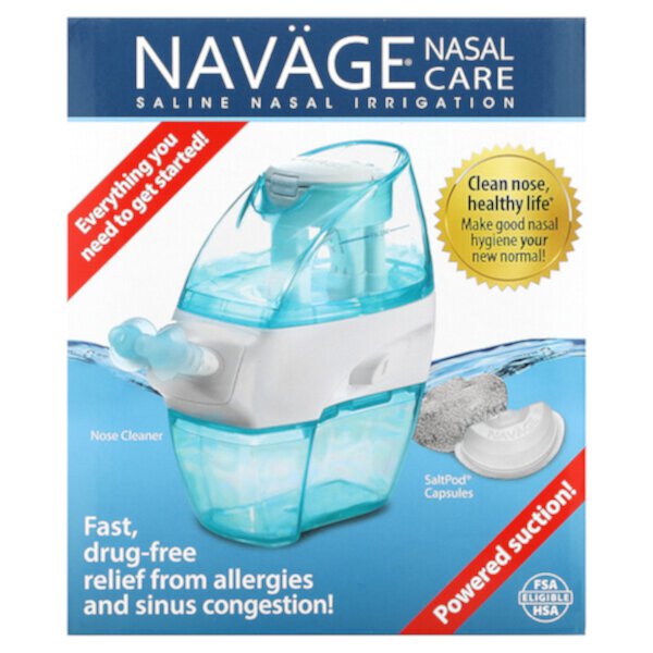 Nasal Care, стартовый набор для промывания носа физиологическим раствором, очиститель носа, модель SDG-2 + 20 капсул Saltpod Navage