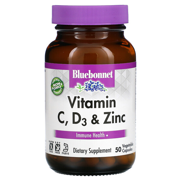 Витамин C, D3 и Цинк - 50 растительных капсул - Bluebonnet Nutrition Bluebonnet Nutrition
