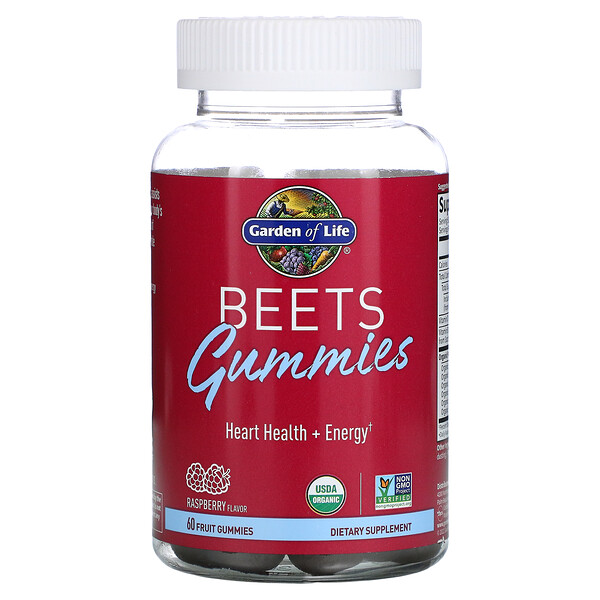 Beets Gummies, Здоровье сердца + энергия, малина, 60 фруктовых жевательных резинок Garden of Life