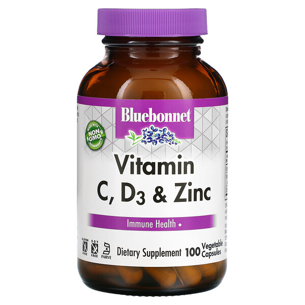 Витамин C, D3 и Цинк - 100 растительных капсул - Bluebonnet Nutrition Bluebonnet Nutrition