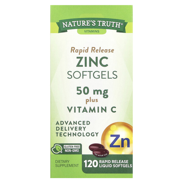 Rapid Release Zinc Plus Vitamin C, 50 mg, 120 Rapid Release Liquid Softgels (Жидкие мягкие капсулы) Nature's Truth