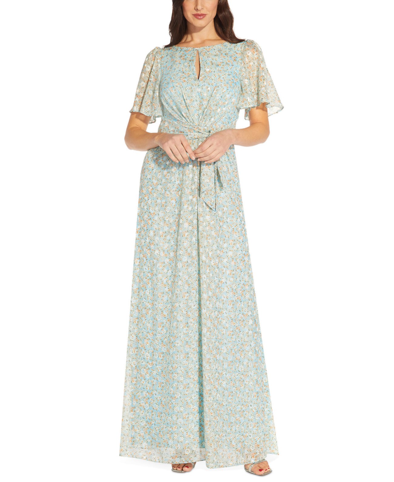 Жаккардовое платье с цветочным принтом и каплевидным вырезом Adrianna Papell