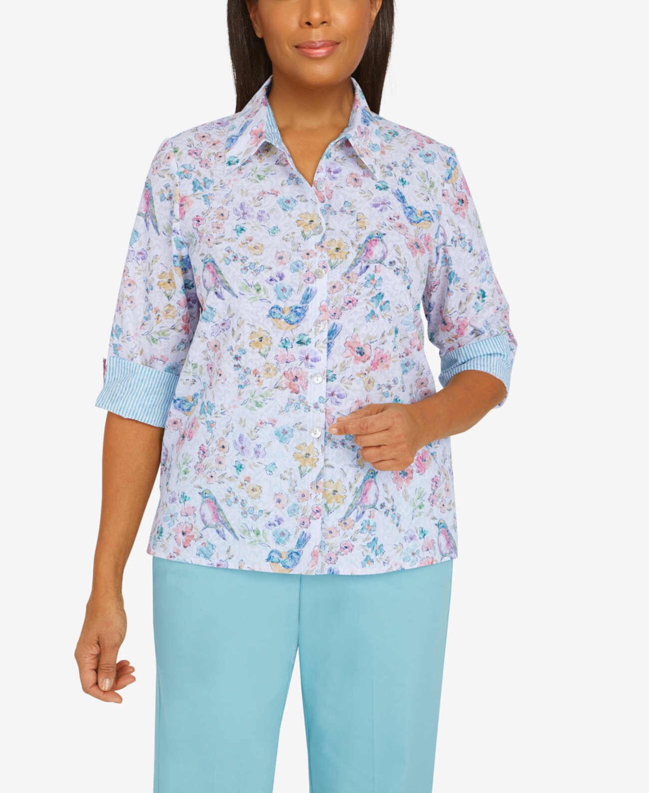 Рубашка в полоску с цветочным принтом Isle of Capri миниатюрного размера Alfred Dunner