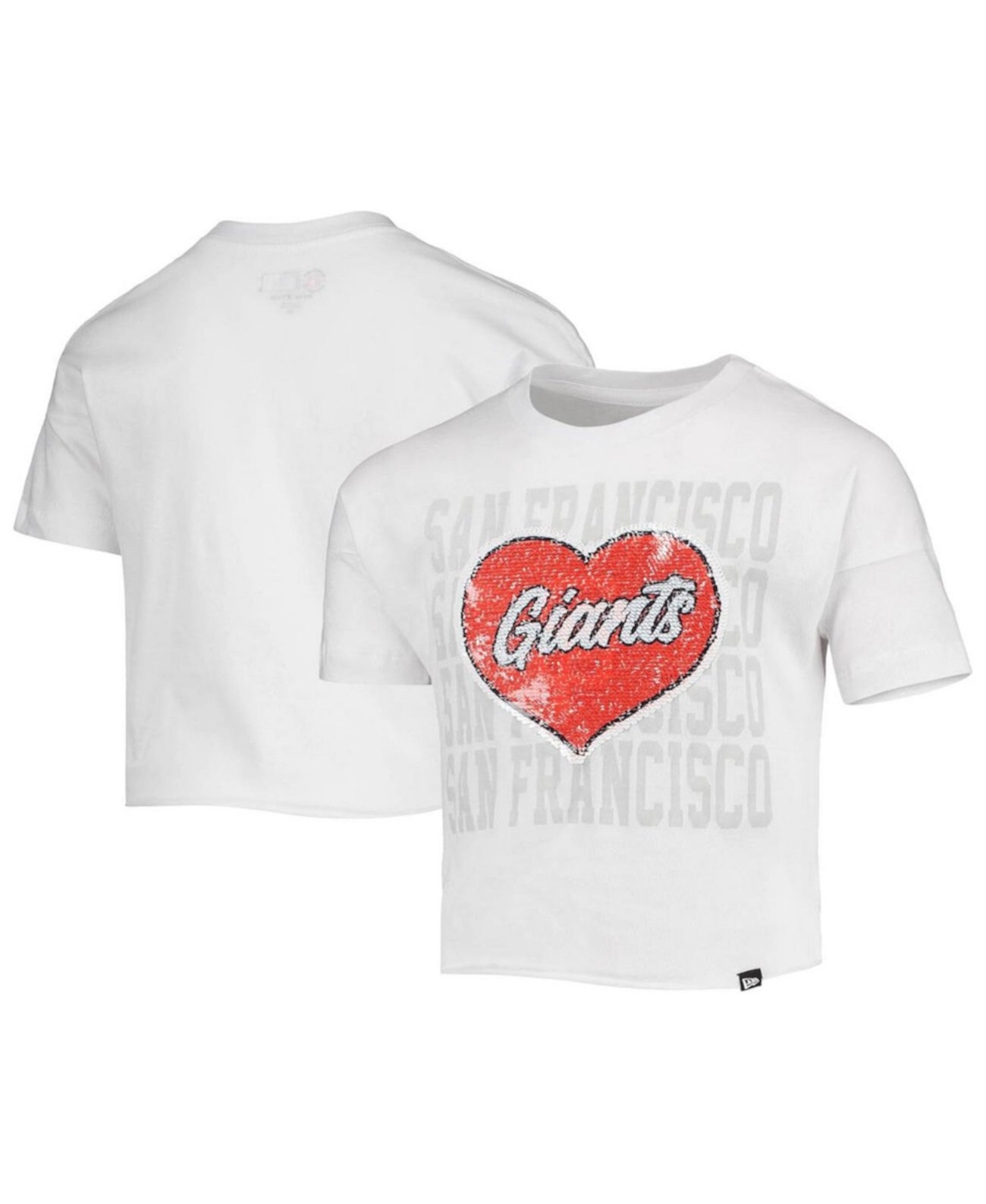 Детская Футболка New Era Для Девочек San Francisco Giants Flip Sequin Heart Crop Top New Era