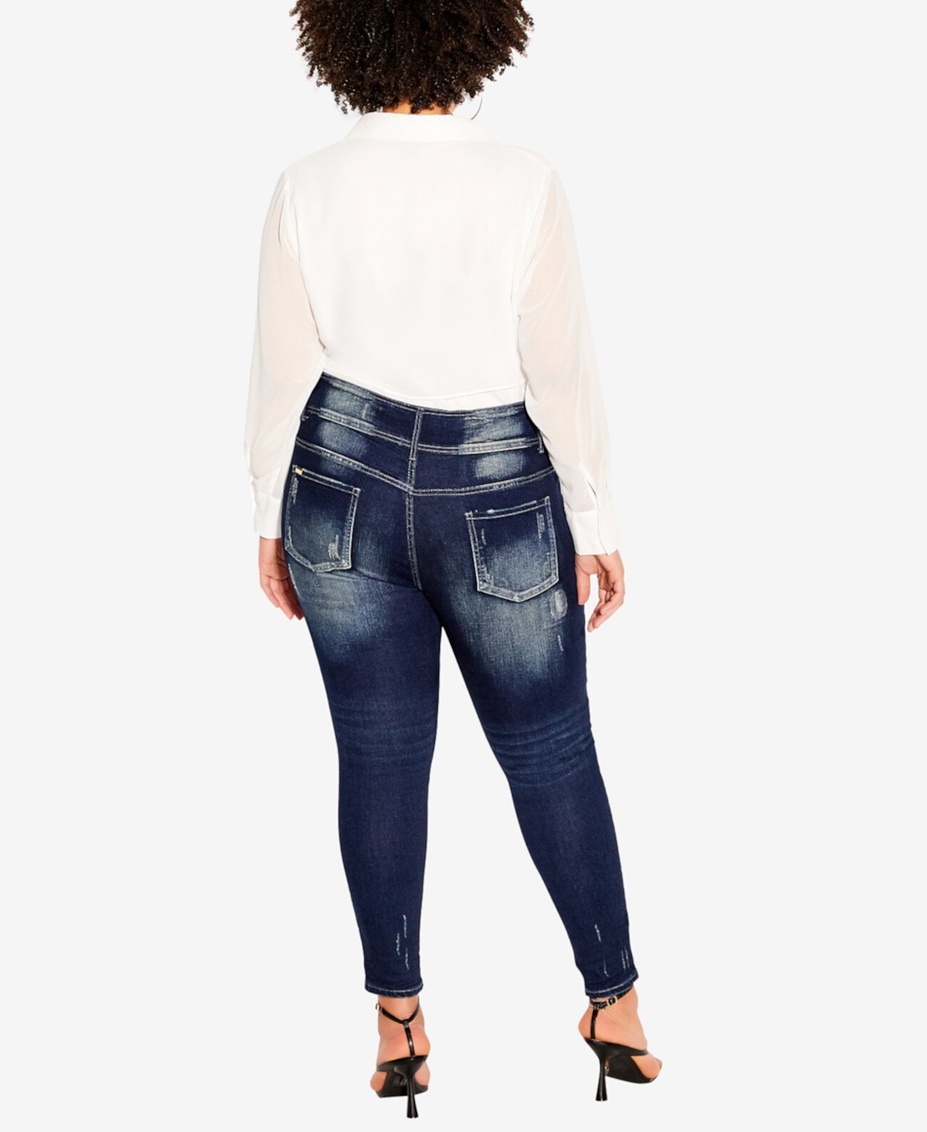 Модные джинсы-скинни размера плюс с нашивками Apple с высокой посадкой City Chic