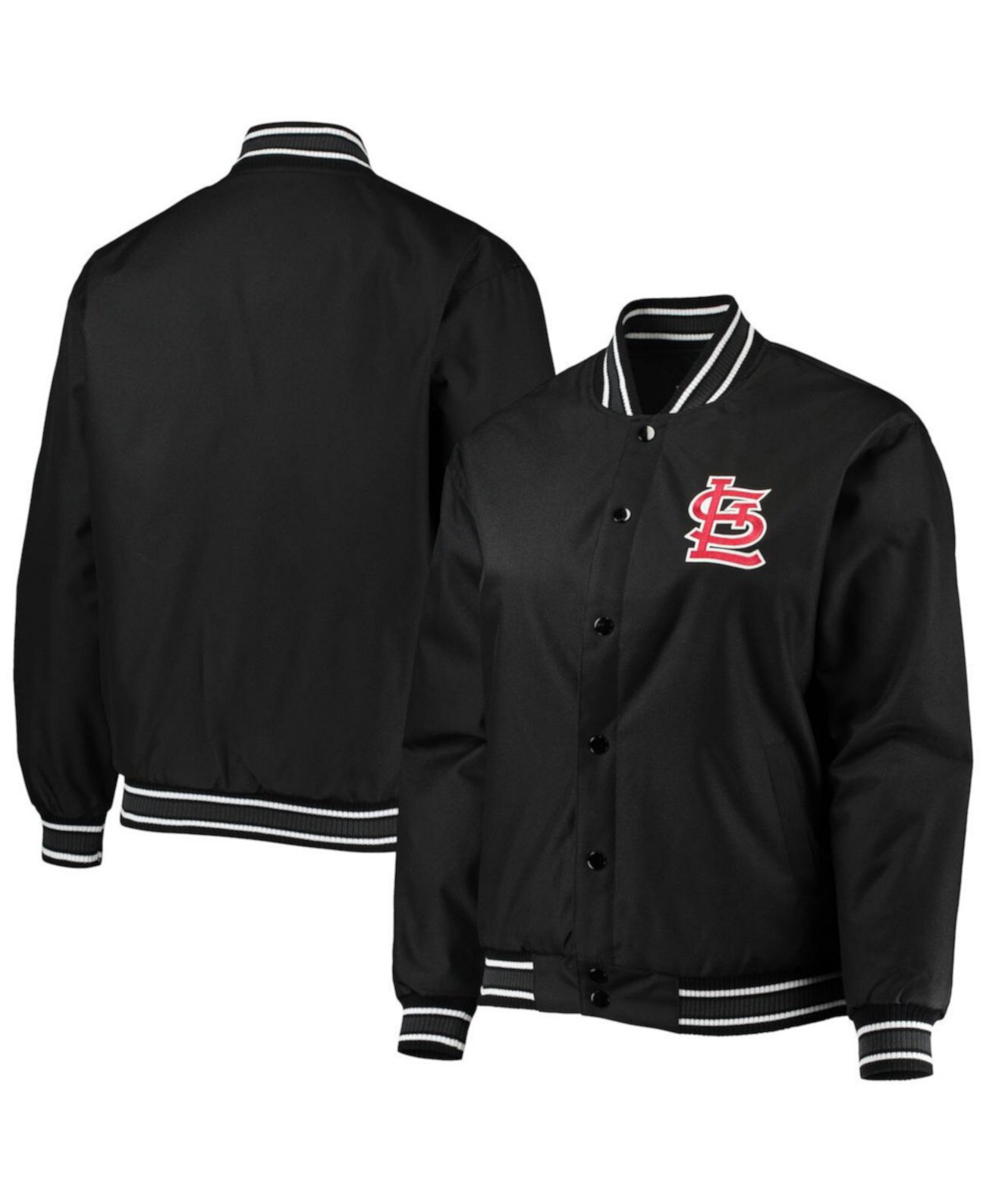 Женская черная куртка St. Louis Cardinals большого размера из полиэстера из твила на застежках JH Design