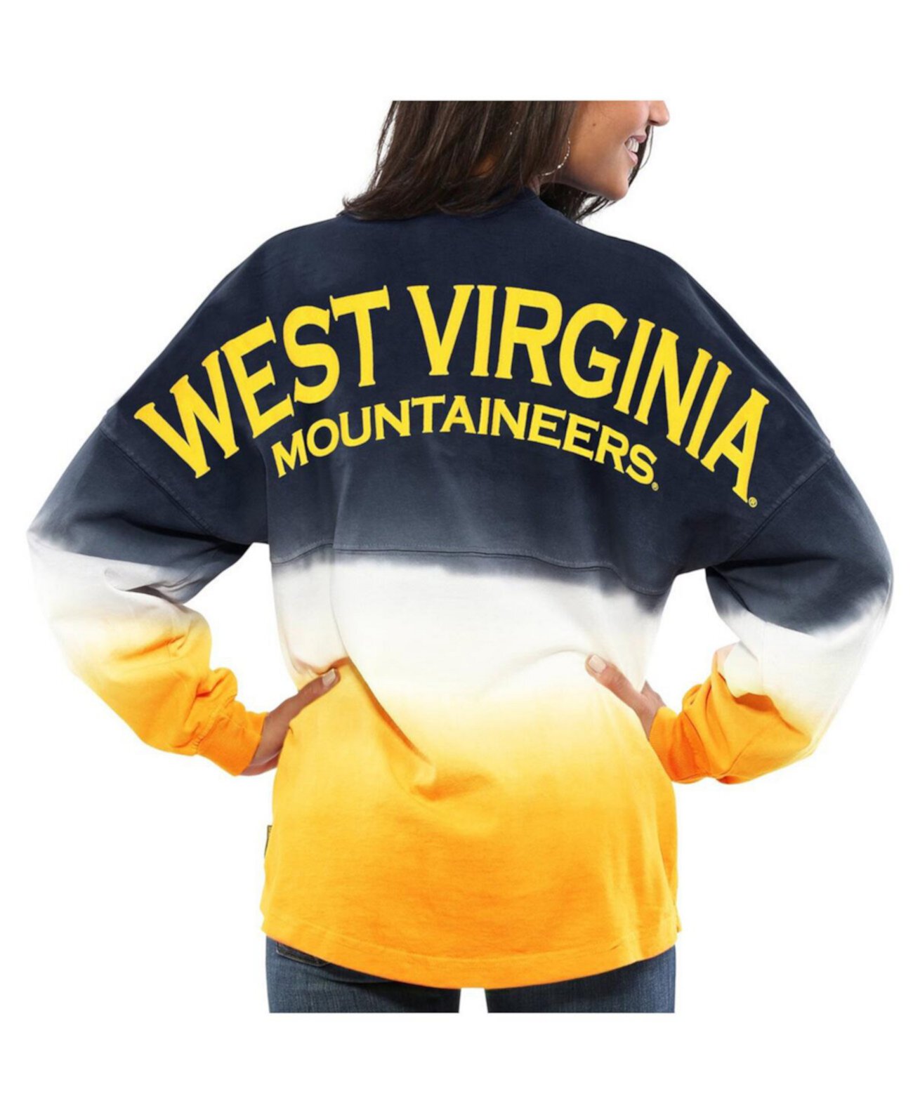 Женский темно-синий Джерси с длинными рукавами и омбре West Virginia Mountaineers Spirit, окрашенный погружением Spirit Jersey