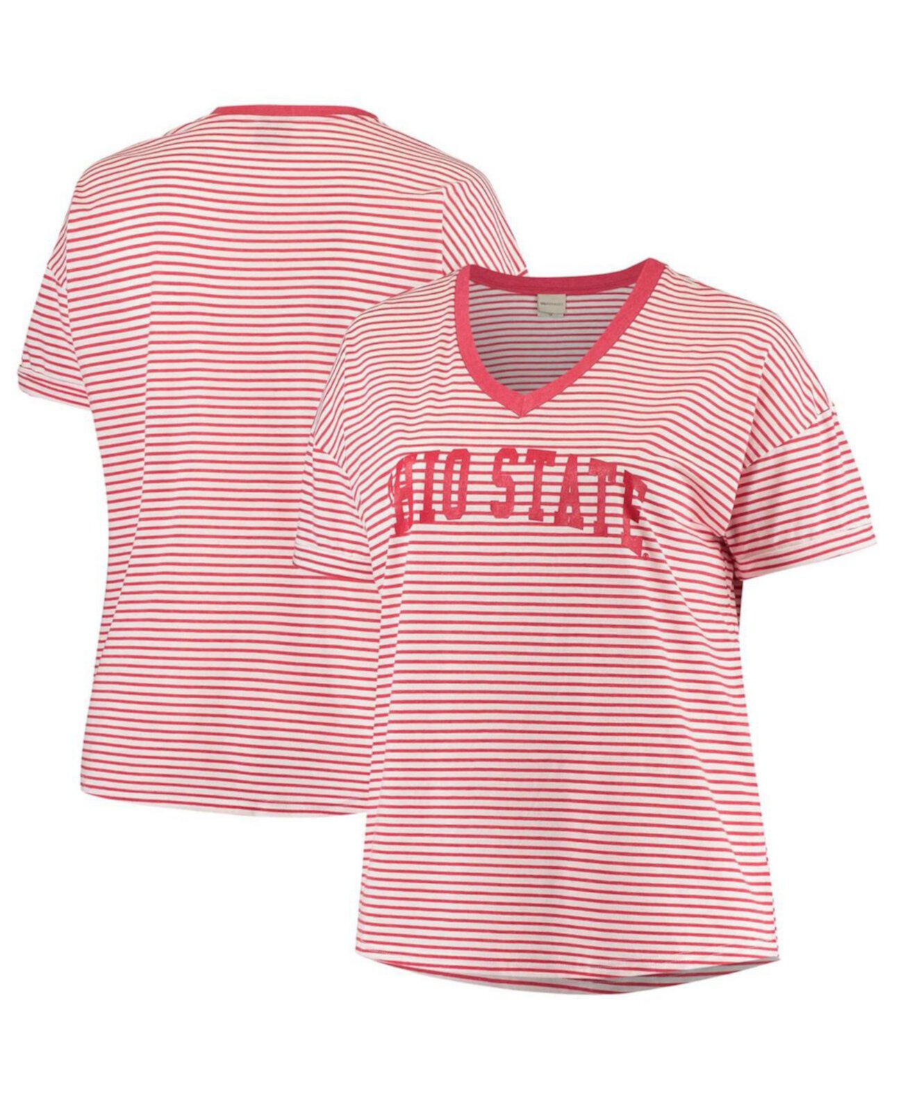 Women's Scarlet and White Ohio State Buckeyes Plus Size Melange Striped New Day V-Neck T-shirt University Girl