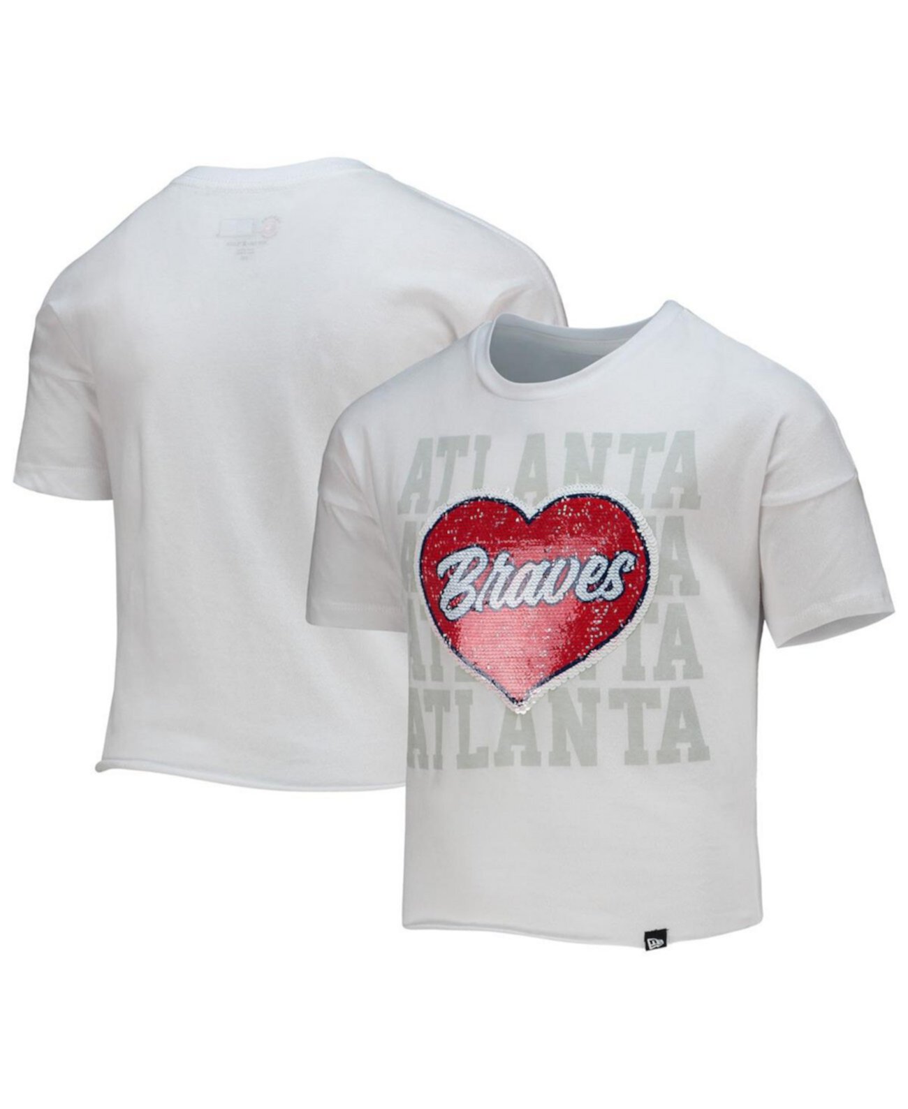 Белый укороченный топ с пайетками и сердечками для девочек Youth Girls White Atlanta Braves New Era