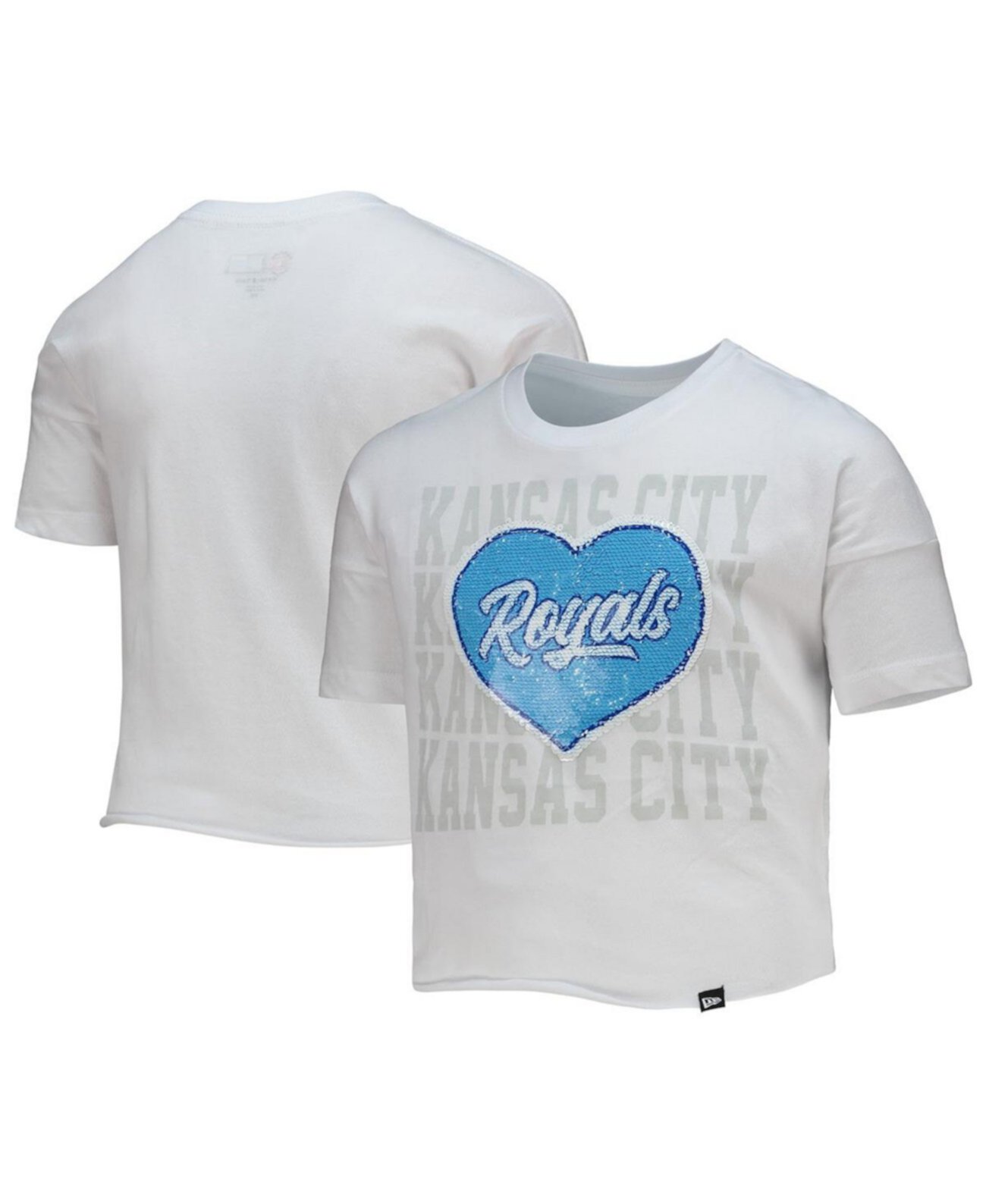 Футболка New Era Для девочек Kansas City Royals Flip Sequin Heart Crop Top New Era