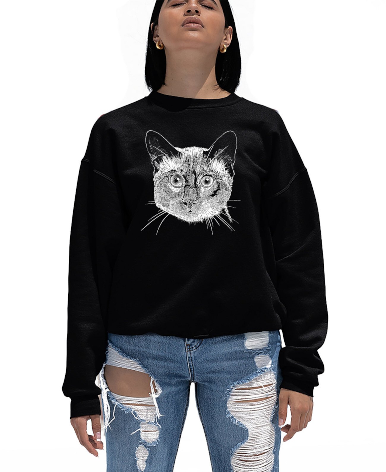 Женская толстовка с круглым вырезом Word Art Siamese Cat Top LA Pop Art