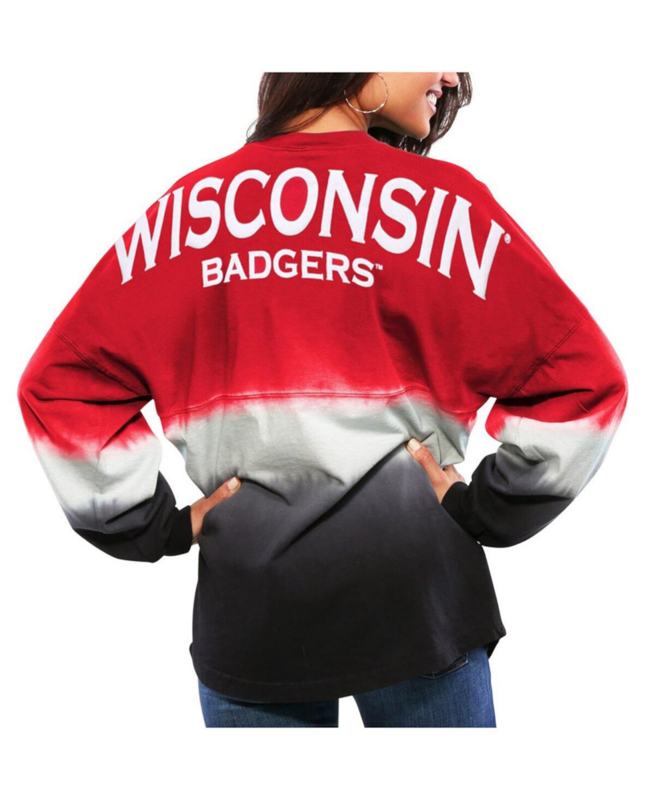 Женский красный Джерси Wisconsin Badgers с длинными рукавами и омбре, окрашенный погружением в духи Spirit Jersey
