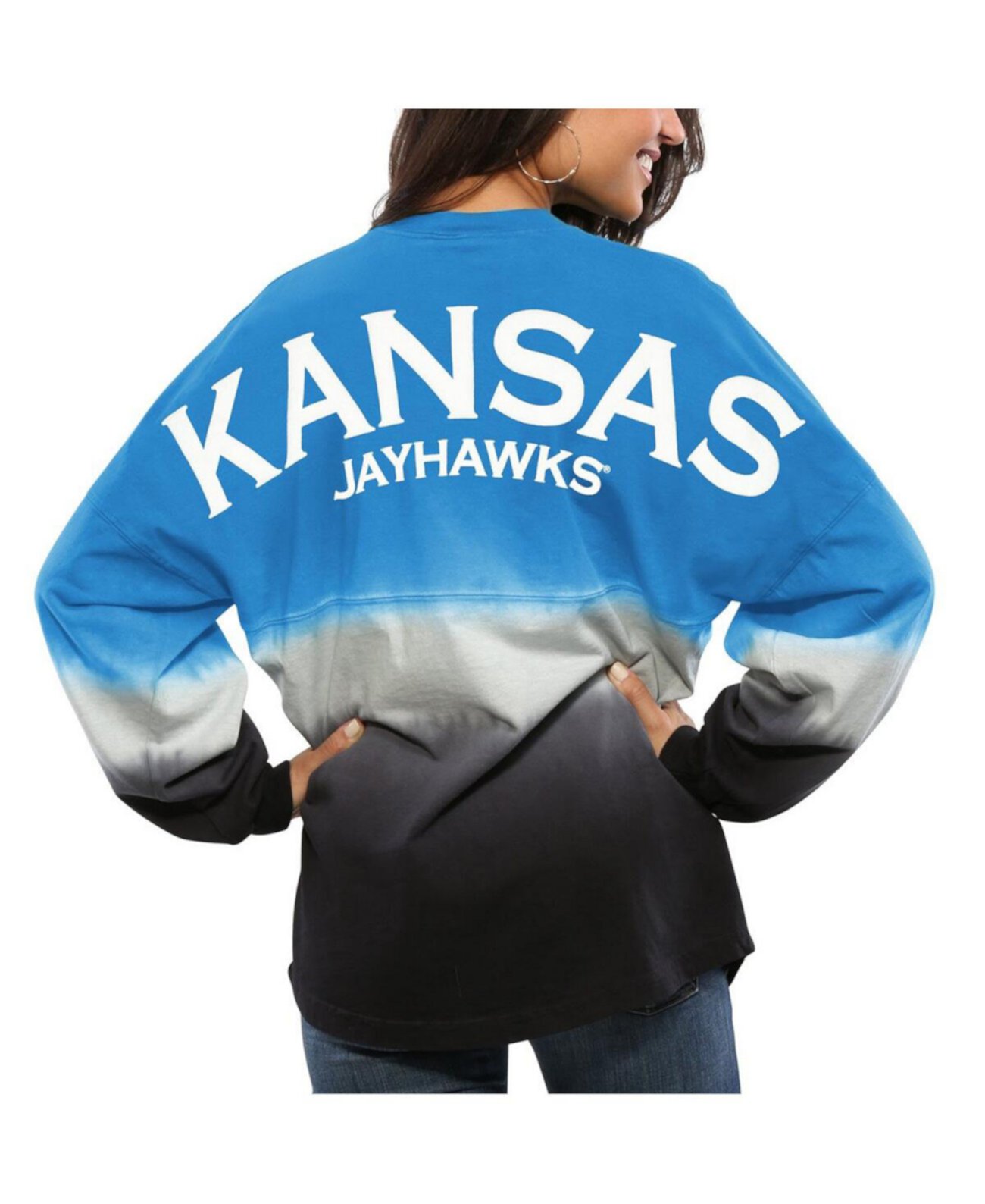 Женское джерси Royal Kansas Jayhawks с эффектом омбре и длинными рукавами, окрашенное методом погружения в цвет Spirit Spirit Jersey