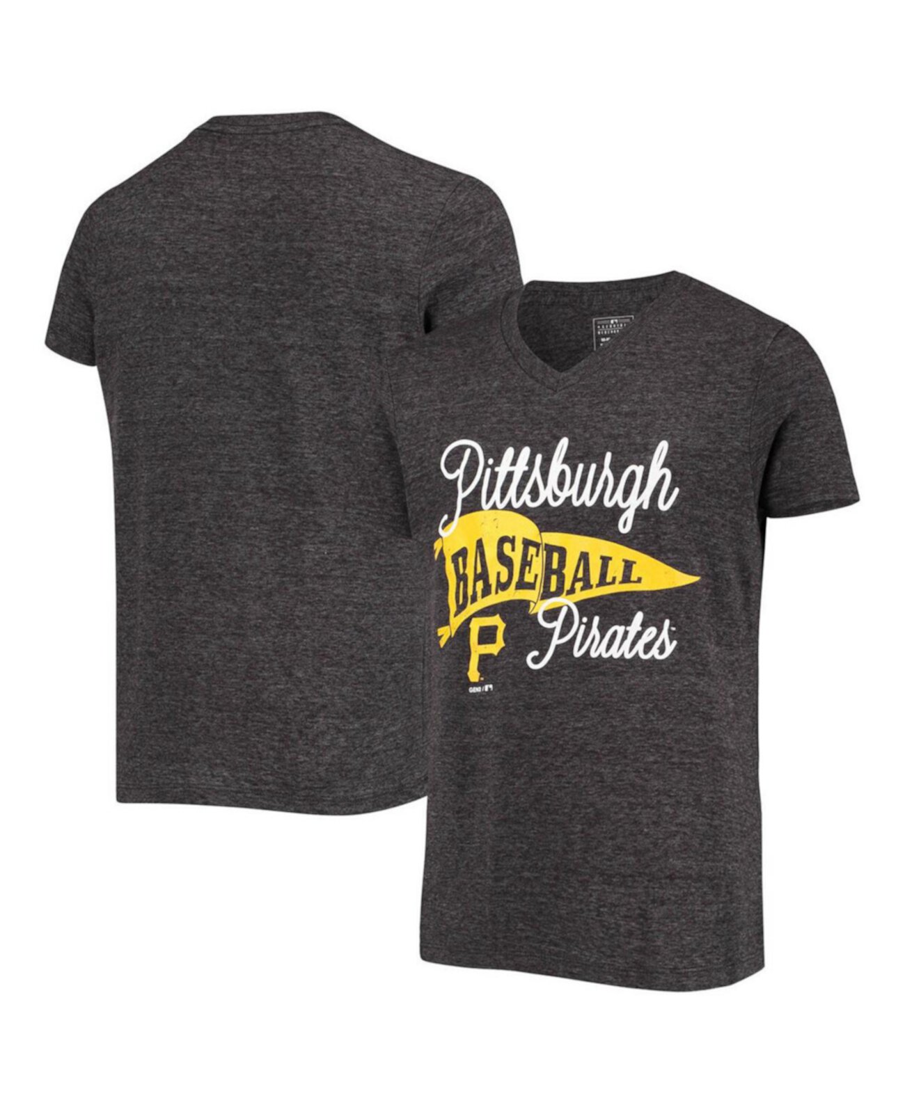 Черная футболка с треугольным вырезом и v-образным вырезом для мальчиков и девочек с надписью Pittsburgh Pirates Banner Fan Gen 2