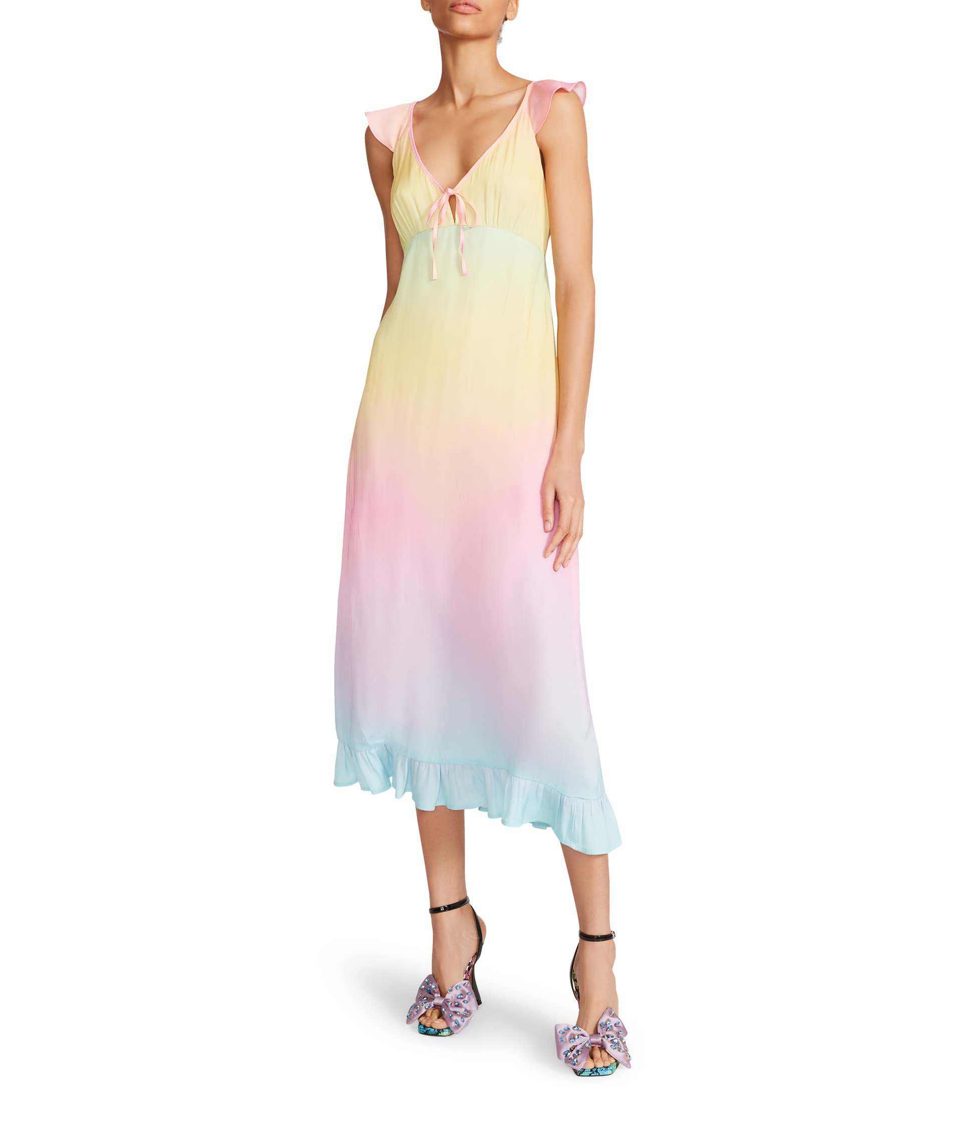 Платье-комбинация из шелкового атласа с принтом Rainbow Rays Betsey Johnson