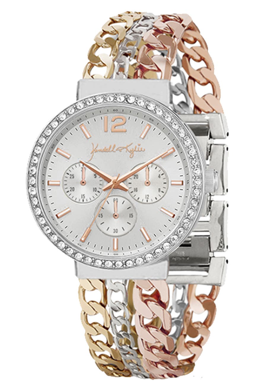 Glass Crystal Bezel Multi Chain Band Watch, 38mm I TOUCH