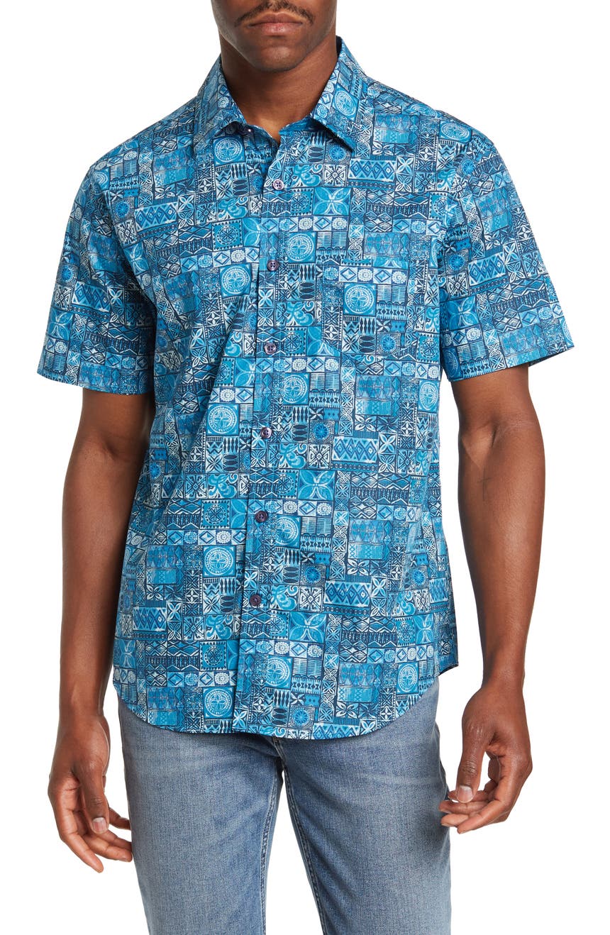 Рубашка классического кроя Pago Pago с коротким рукавом и геометрическим принтом Kennington