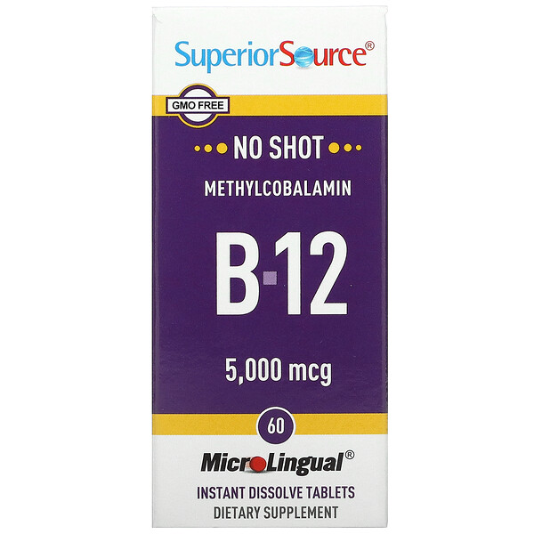Метилкобаламин B-12, 5000 мкг, 60 быстрорастворимых таблеток MicroLingual Superior Source